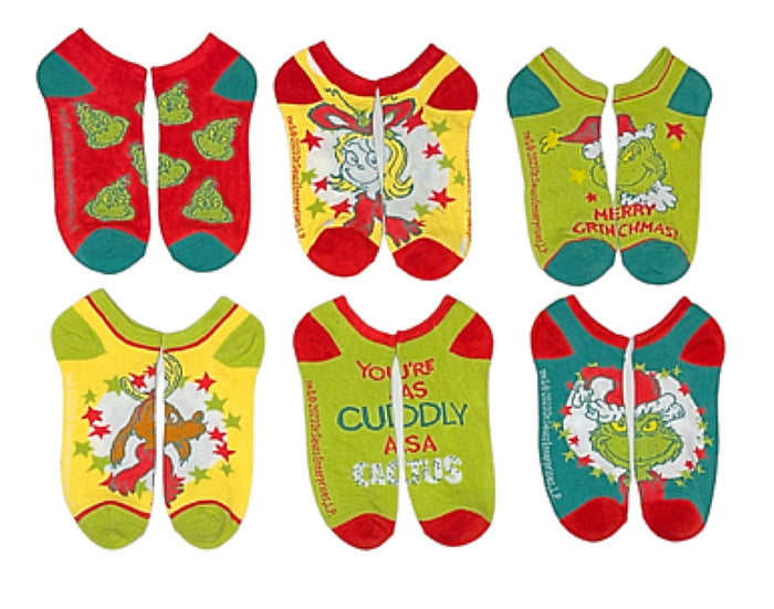DR. SEUSS HOW THE GRINCH STOLE CHRISTMAS Ladies 6 Pair Of Ankle Socks CINDY LOU HOO, MAX THE DOG BIOWORLD Brand