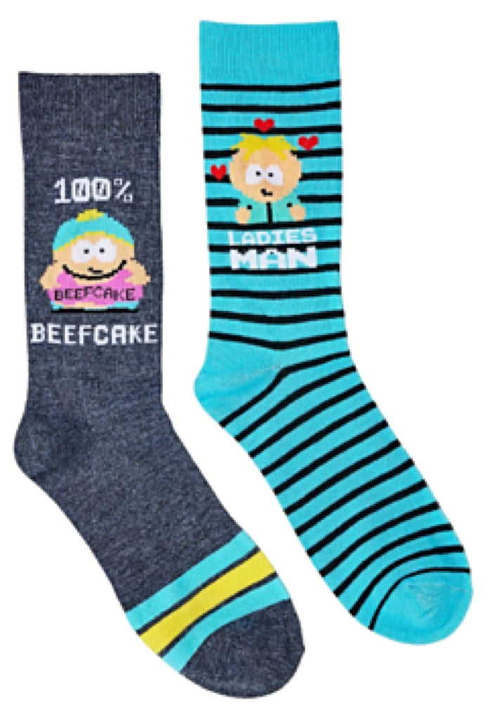 SOUTH PARK Men’s 2 Pair Of VALENTINES DAY Socks BUTTERS STOTCH '100% BEEFCAKE' 'LADIES MAN'