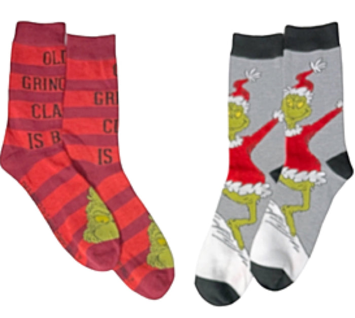 DR. SEUSS HOW THE GRINCH STOLE CHRISTMAS Men’s 2 Pair Of Socks ‘OLD GRINCHY CLAUS IS BACK’