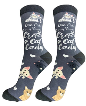 HAPPY TAILS Socks ONE CAT AWAY FROM CRAZY CAT LADY BY E&S PETS - Novelty Socks for Less