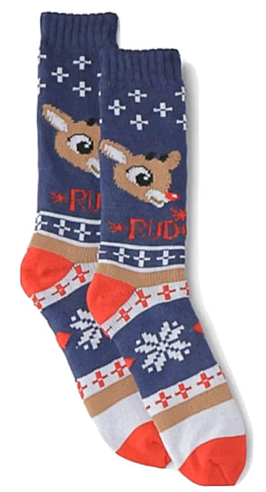 RUDOLPH THE RED NOSED REINDEER Men’s Thick Warm Crew Socks BIOWORLD Brand - Novelty Socks for Less