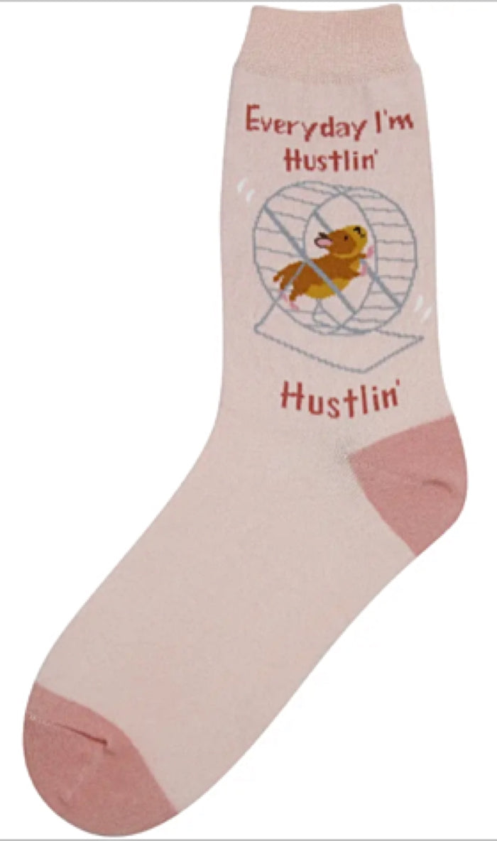 FOOT TRAFFIC Brand Ladies HAMSTER Socks ‘EVERYDAY I’M HUSTLIN’ HUSTLIN’