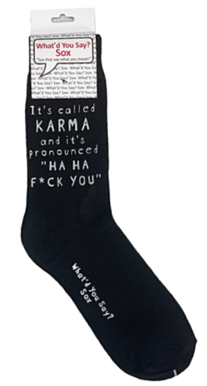 IT’S CALLED KARMA & IT’S PRONOUNCED HA HA F*CK YOU Unisex Adult Socks WHAT’D YOU SAY? Brand