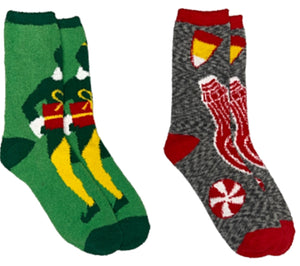ELF The Movie Ladies CHRISTMAS 2 Pair Of Fuzzy Plush Socks - Novelty Socks for Less