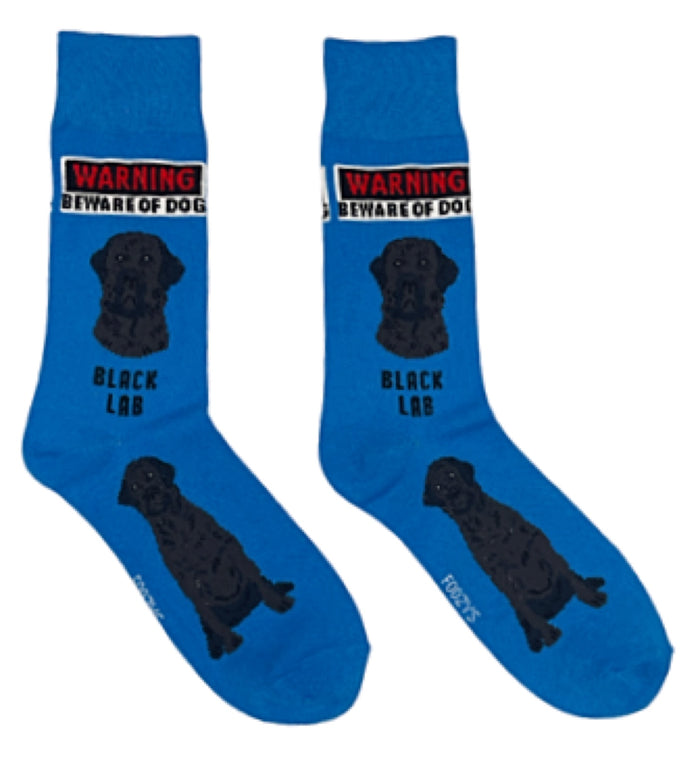 FOOZYS Brand Men’s BLACK LAB BEWARE OF DOG Socks