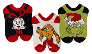 DR. SEUSS HOW THE GRINCH STOLE CHRISTMAS Ladies 3 Pair Of Fuzzy Ankle Socks CINDY LOU HOO - Novelty Socks for Less