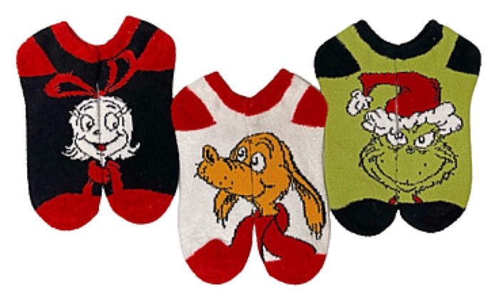 DR. SEUSS HOW THE GRINCH STOLE CHRISTMAS Ladies 3 Pair Of Fuzzy Ankle Socks CINDY LOU HOO