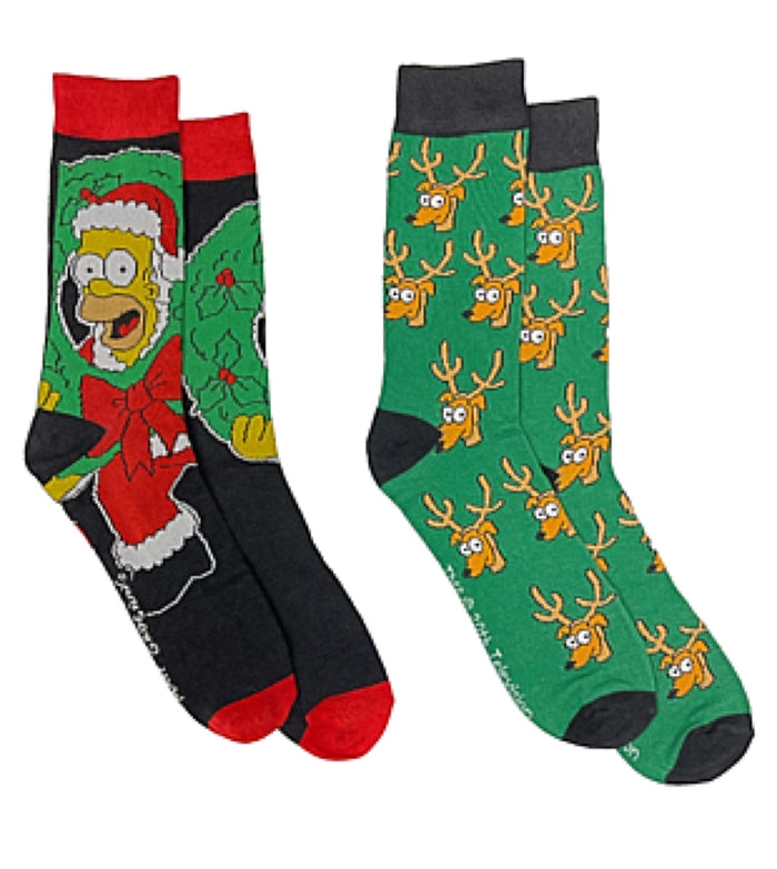 THE SIMPSONS Men’s CHRISTMAS 2 Pair Of Socks HOMER & SANTAS LITTLE HELPER Dog