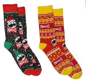 PRINGLES POTATO CHIPS Men’s CHRISTMAS 2 Pair Of Socks COOL SOCKS Brand - Novelty Socks for Less