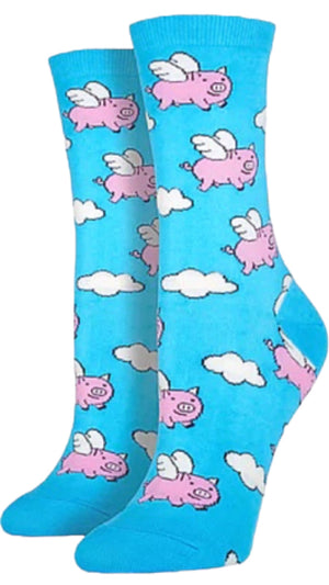 SOCKSMITH Brand Ladies FLYING PIGS Socks (CHOOSE COLOR) - Novelty Socks for Less