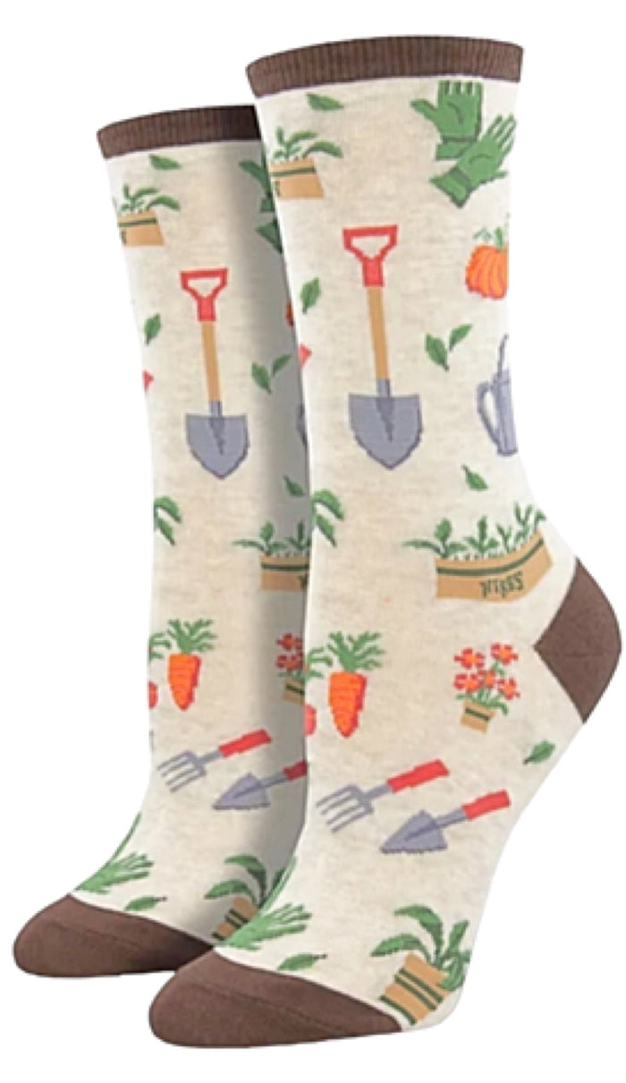 SOCKSMITH Brand Ladies HERB GARDEN Socks PLANTS, PUMPKINS, GARDENING TOOLS