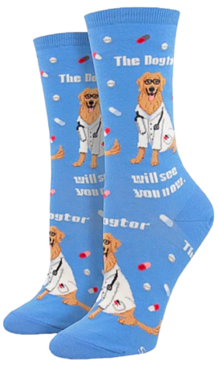 SOCKSMITH Brand Ladies VETERINARIAN DOG DOCTOR Socks ‘THE DOGTOR WILL SEE YOU NOW’