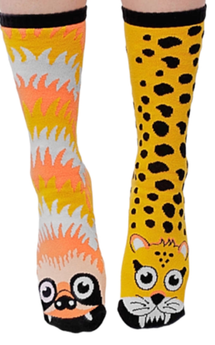 PALS SOCKS Brand Adult Unisex SLOTH & CHEETAH Mismatched Socks