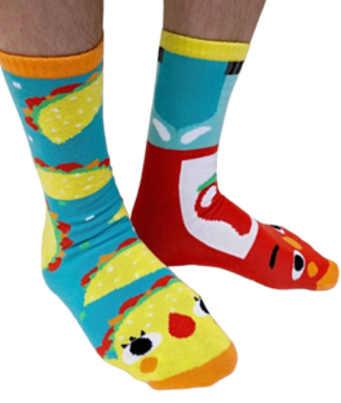 PALS SOCKS Brand ADULT UNISEX TACO & HOT SAUCE Mismatched Socks