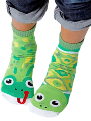 PALS SOCKS Brand Unisex FROG & TURTLE Mismatched Gripper Bottom Socks (CHOOSE SIZE) - Novelty Socks for Less