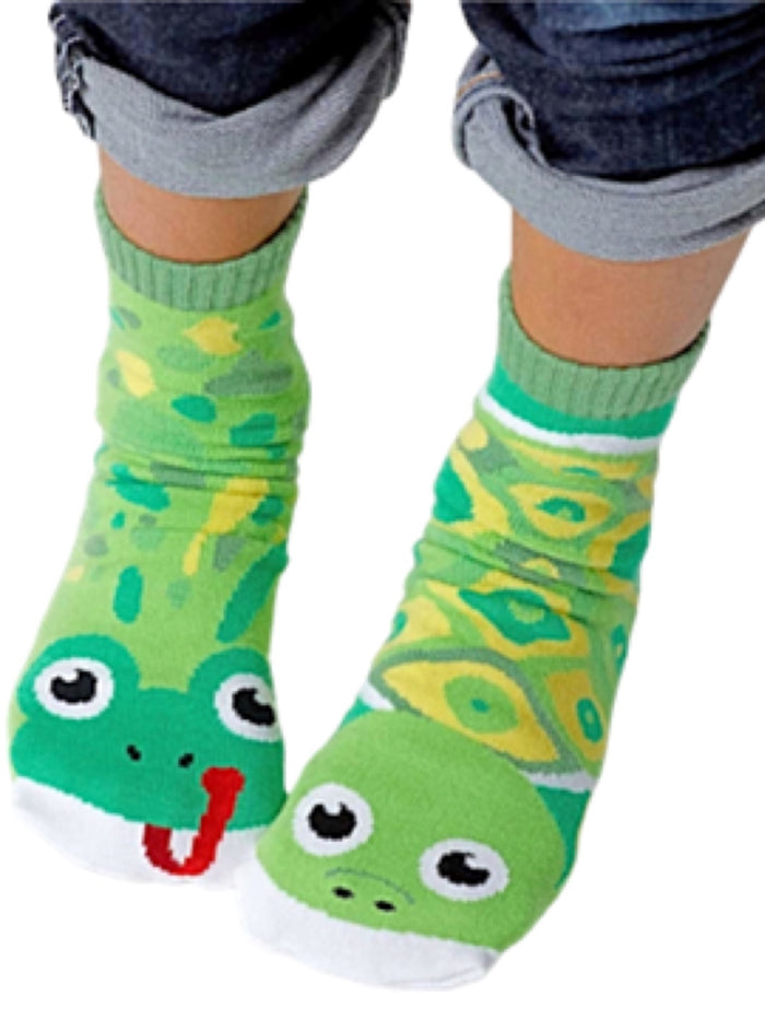 PALS SOCKS Brand Unisex FROG & TURTLE Mismatched Gripper Bottom Socks (CHOOSE SIZE)