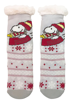 PEANUTS Ladies CHRISTMAS SNOOPY Sherpa Lined Gripper Bottom Slipper Socks (CHOOSE COLOR) - Novelty Socks for Less