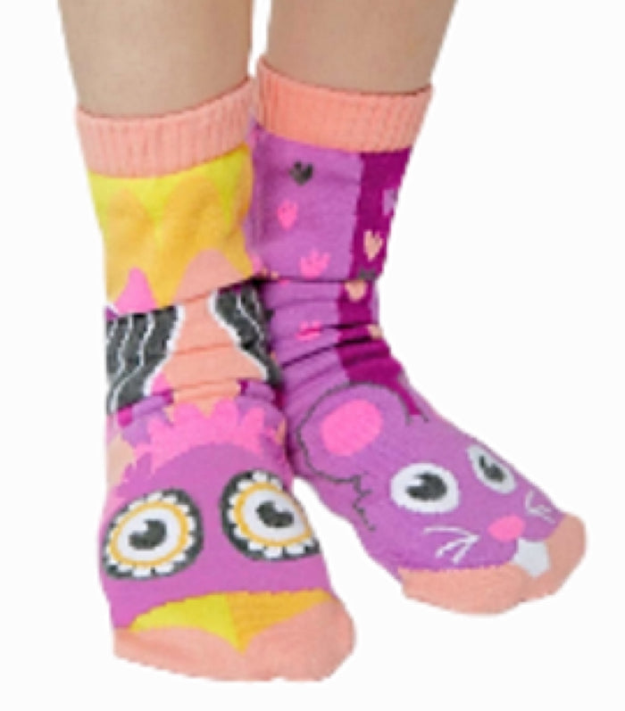 PALS SOCKS Brand Unisex OWL & MOUSE Mismatched Gripper Bottom Socks (CHOOSE SIZE)
