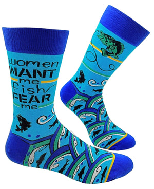 FABDAZ Brand Men’s FISHING Socks ‘WOMEN WANT ME FISH FEAR ME’ - Novelty Socks for Less