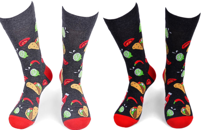 PARQUET BRAND Men's TACOS, HOT PEPPERS & HOT SAUCE Socks (CHOOSE COLOR) TACO TUESDAY!!