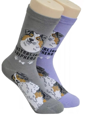 FOOZYS BRAND Ladies 2 Pair AUSTRALIAN SHEPHERD Socks - Novelty Socks for Less