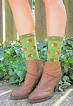 FOOT TRAFFIC BRAND LADIES HEDGEHOG SOCKS HEDGEHOGS & FLOWERS - Novelty Socks for Less