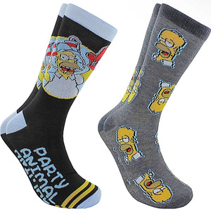 THE SIMPSONS Men’s 2 Pair Of HOMER SIMPSON Socks ‘PARTY ANIMAL’ - Novelty Socks for Less
