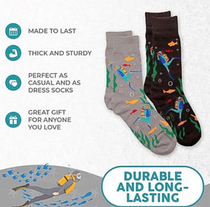 FOOZYS BRAND MEN’S 2 PAIR SCUBA DIVING/DIVER SOCKS - Novelty Socks for Less