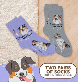 FOOZYS BRAND Ladies 2 Pair AUSTRALIAN SHEPHERD Socks - Novelty Socks for Less