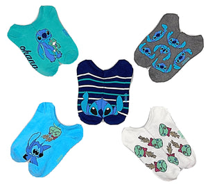 DISNEY LILO & STITCH Ladies 5 Pair Of No Show Socks With SCRUMP ‘OHANA’ - Novelty Socks for Less