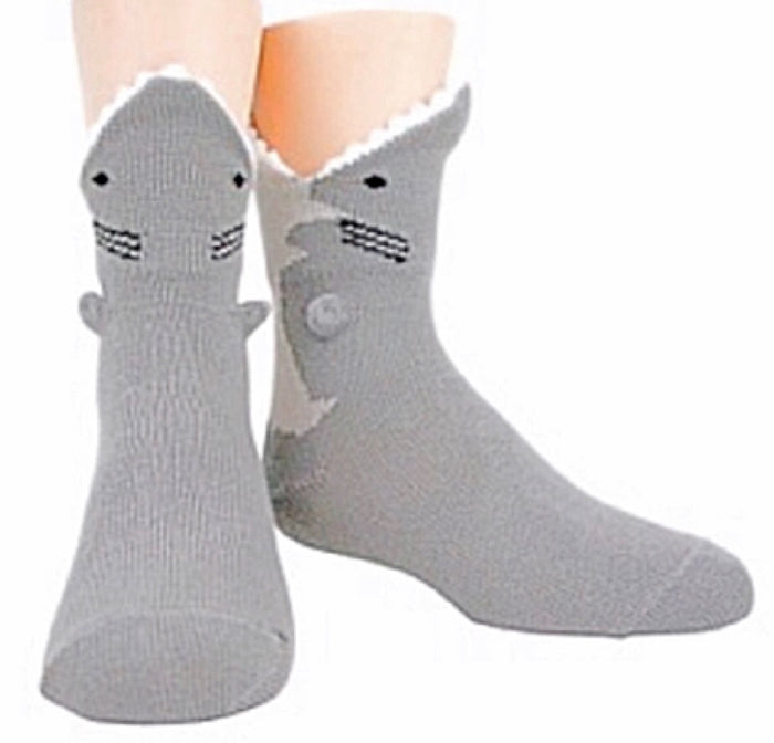 FOOT TRAFFIC Kids GREAT WHITE SHARK 3-D Socks Shoe Size 12-5 Youth