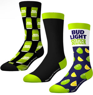 BUD LIGHT BEER Men’s 3 Pair Of Socks BUD LIGHT LIME - Novelty Socks for Less