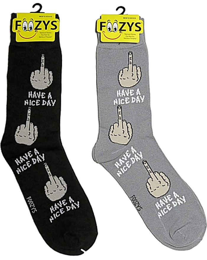 FOOZYS Brand Men's 2 Pair Of MIDDLE FINGER Socks 'HAVE A NICE DAY"