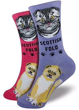 FOOZYS BRAND Ladies 2 Pair SCOTTISH FOLD Cat Socks - Novelty Socks for Less