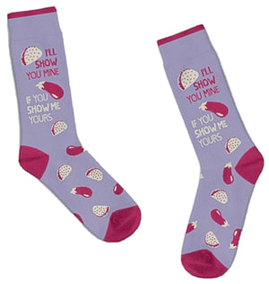 FUNATIC Brand Unisex EGGPLANT & TACOS Socks ‘I’LL SHOW YOU MINE IF YOU SHOW ME YOURS’ - Novelty Socks for Less