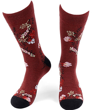 PARQUET Brand Men’s BURGUNDY FLORAL Socks - Novelty Socks for Less