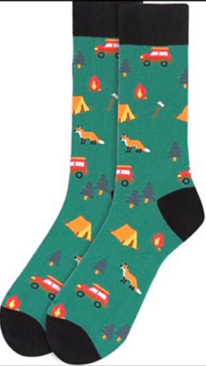 Parquet Brand Men’s CAMPING Socks (CHOOSE COLOR GREEN OR GRAY) - Novelty Socks for Less