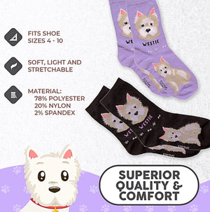 FOOZYS Brand Ladies WESTIE DOG 2 Pair Socks - Novelty Socks for Less