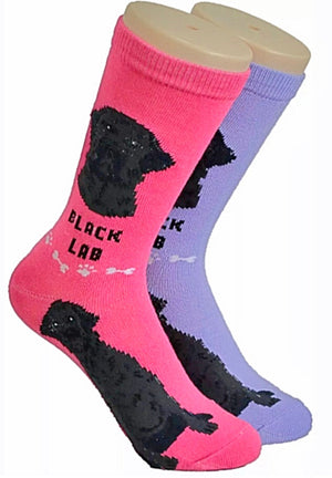 FOOZYS BRAND Ladies 2 Pair BLACK LAB Dog Socks - Novelty Socks for Less