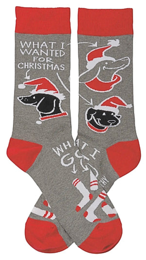 PRIMITIVES BY KATHY UNISEX With DOG ‘WHAT I WANTED FOR CHRISTMAS’ - Novelty Socks for Less