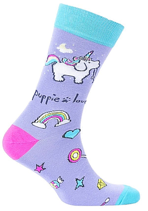 PUPPIE LOVE BY SOCKS N SOCKS Brand Adult Socks UNICORN PUP - Novelty Socks for Less