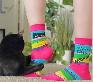 FABDAZ Brand Ladies CAT Socks ‘RISE & SHINE ASSHOLE’ - Novelty Socks for Less