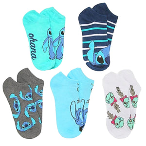 DISNEY LILO & STITCH Ladies 5 Pair Of No Show Socks With SCRUMP ‘OHANA’ - Novelty Socks for Less