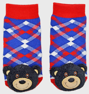 BOOGIE TOES Baby Unisex TEDDY BEAR Rattle GRIPPER BOTTOM Socks By PIERO LIVENTI - Novelty Socks for Less