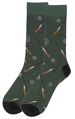 Parquet Brand Men’s HUNTING Socks SHOTGUNS, TARGETS, (CHOOSE COLOR GREEN OR BLACK) - Novelty Socks for Less