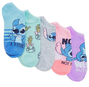 DISNEY LILO & STITCH Ladies 5 Pair Of No Show Socks ‘WEIRD BUT CUTE’ - Novelty Socks for Less