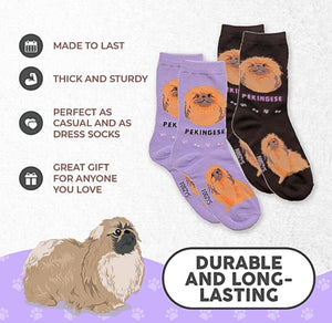 FOOZYS Brand Ladies 2 Pair Of PEKINGESE DOG SOCKS - Novelty Socks for Less