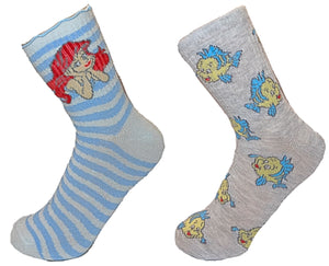 DISNEY THE LITTLE MERMAID Ladies 2 Pair Of Socks With FLOUNDER - Novelty Socks for Less
