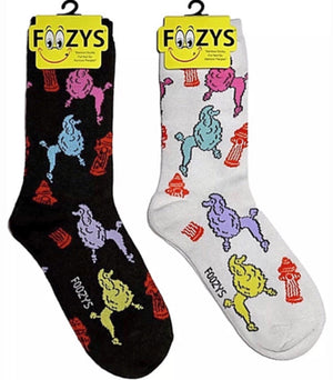 FOOZYS Ladies 2 Pair POODLES & FIRE HYDRANTS Socks - Novelty Socks for Less