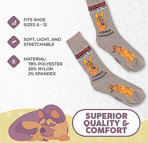 FOOZYS Brand Men’s GERMAN SHEPHERD Socks ‘WARNING BEWARE OF DOG’ - Novelty Socks for Less
